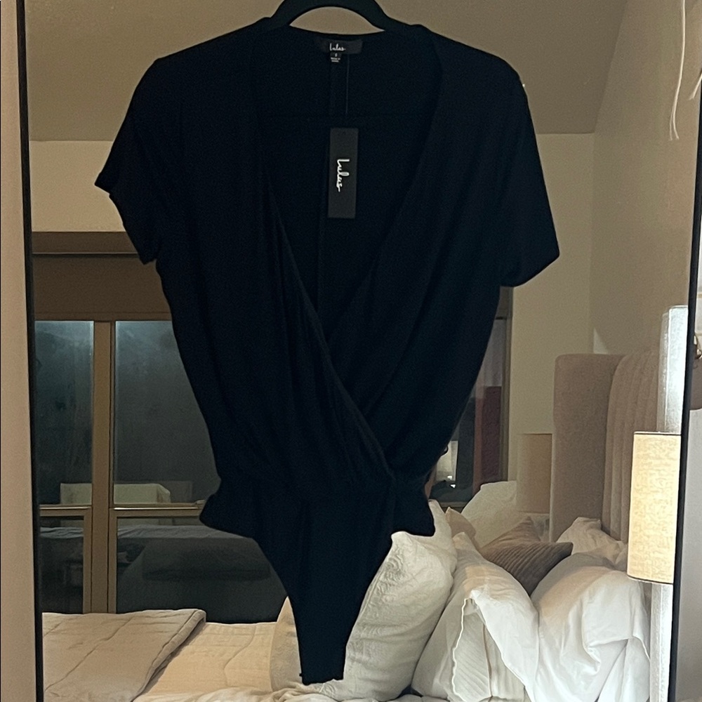 Lulu's Elegant Black V-Neck Bodysuit